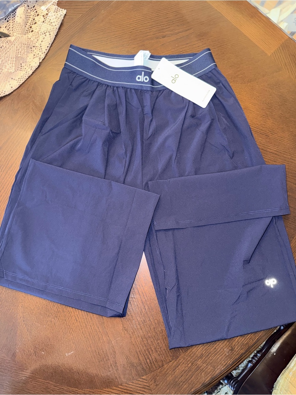 ALO Yoga Womens Navy Athletic Shorts with Branded Waistband